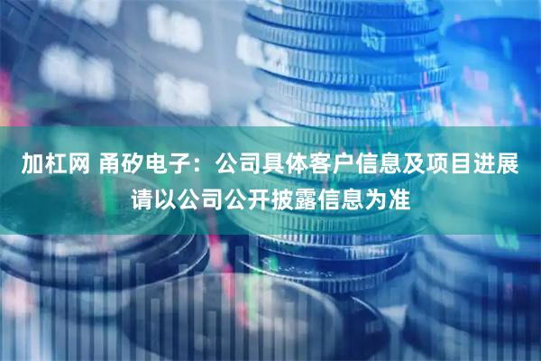 加杠网 甬矽电子：公司具体客户信息及项目进展请以公司公开披露信息为准